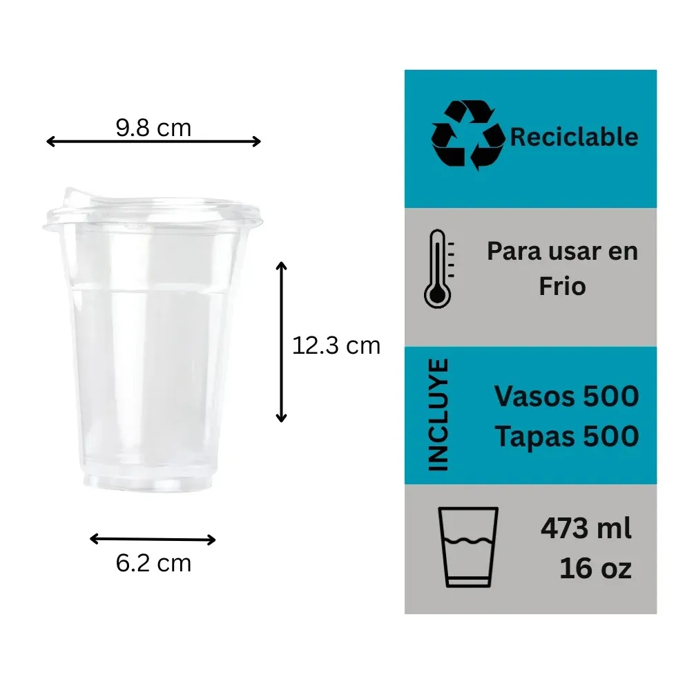 500 Vasos Desechables Plasticos Pet 16oz Tapa Boquilla 2.webp