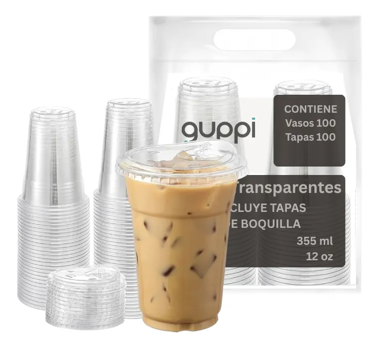 Vaso PET 12 oz 100 pza c/ Tapa Boquilla