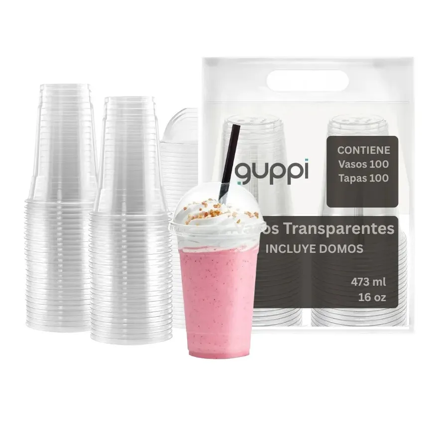 [K100PE16D] Vaso PET 16 oz 100 pza c/ Tapa Domo