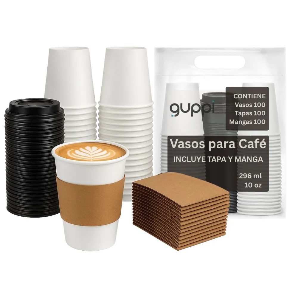 Vaso Papel BC 10 oz 100 c/ Tapa y Fajilla