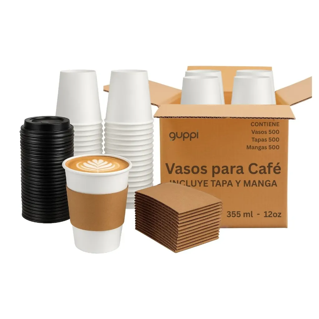 [K500BC12] Vaso Papel BC 12 oz 500 pza c/ Tapa y Fajilla