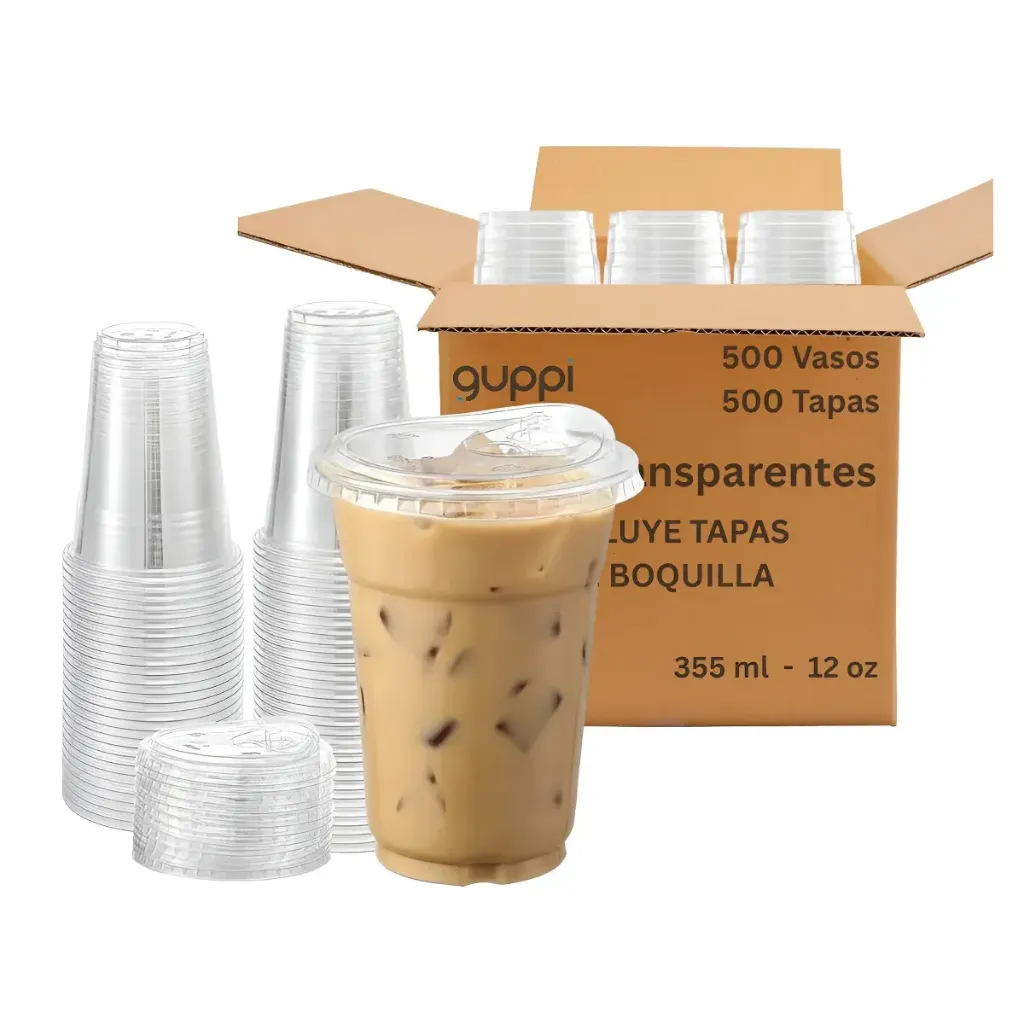 Vaso PET 12 oz 500 pza c/ Tapa Boquilla