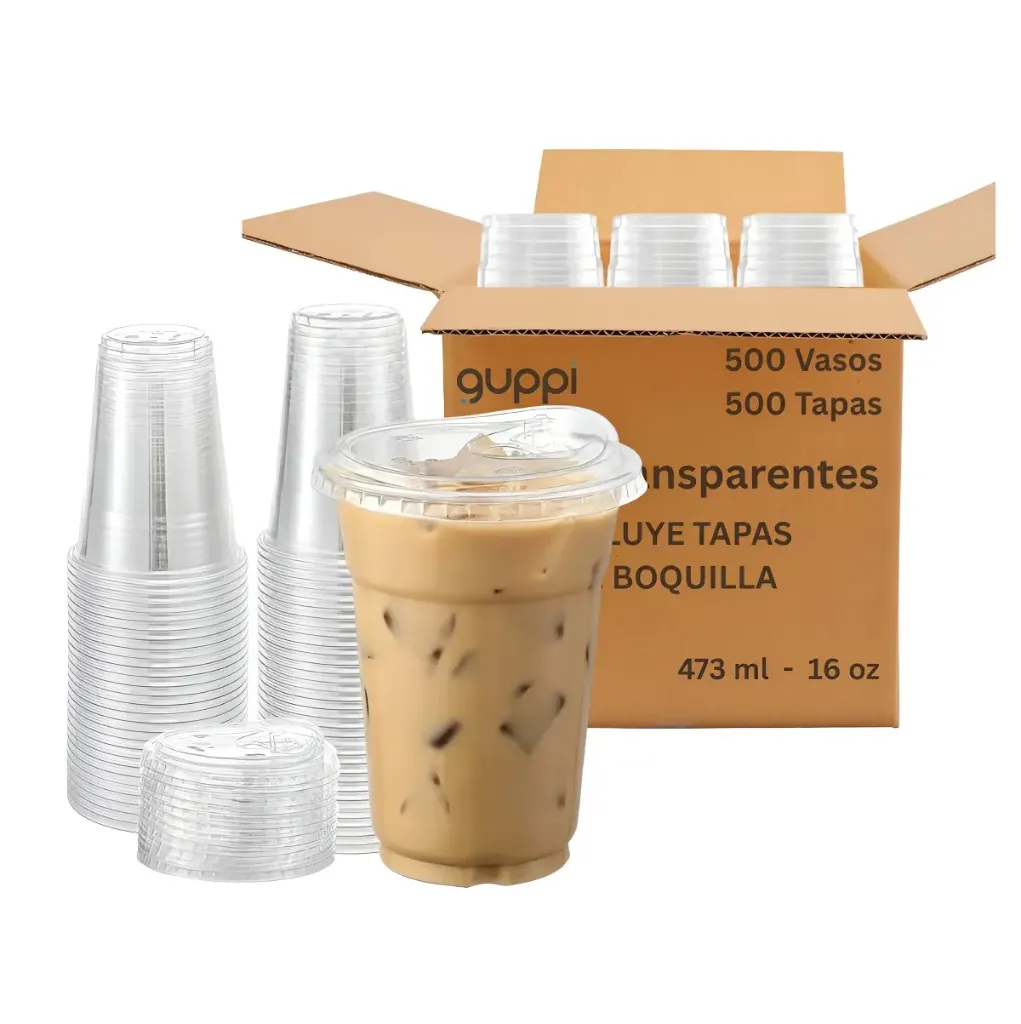 [K500PE16F] Vaso PET 16 oz 500 pza c/ Tapa Boquilla