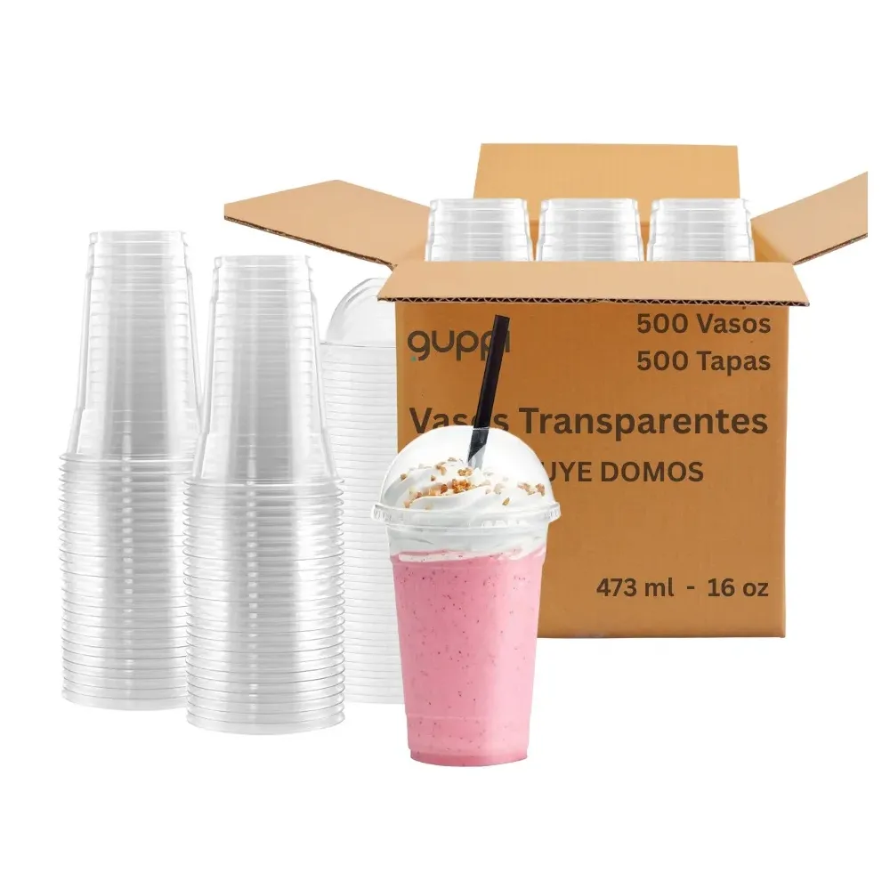 Vaso PET 16 oz 500 pza c/ Tapa Domo