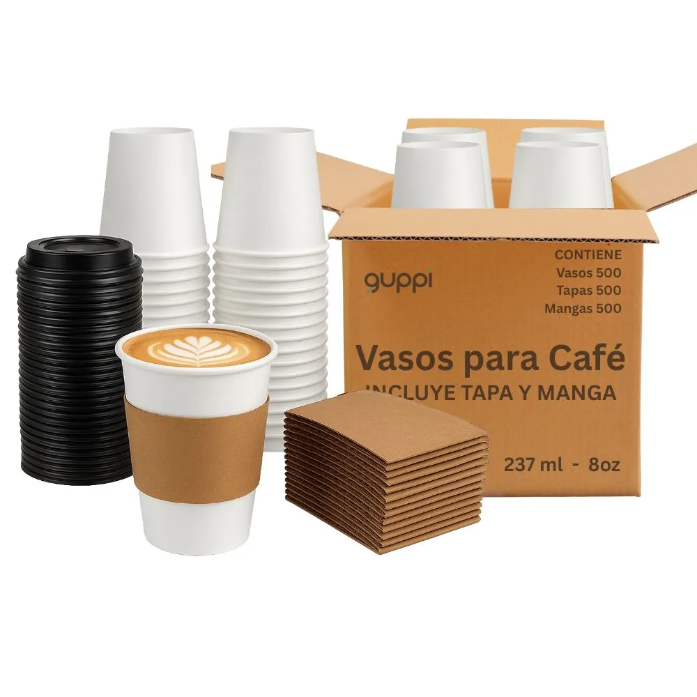 [K500BC8] Vaso Papel BC 8 oz 500 pza c/ Tapa y Fajilla