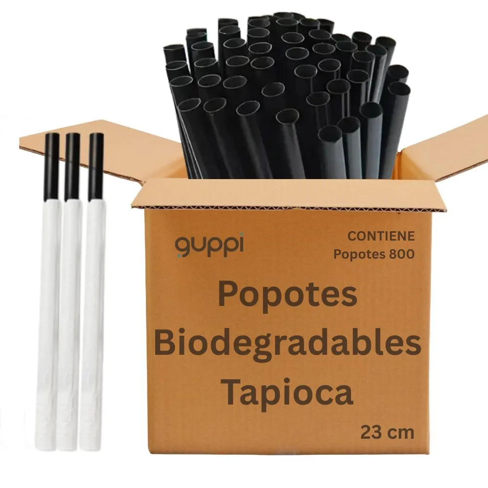 Caja Popote Biodegradable Tapioca 23cm 800 pza