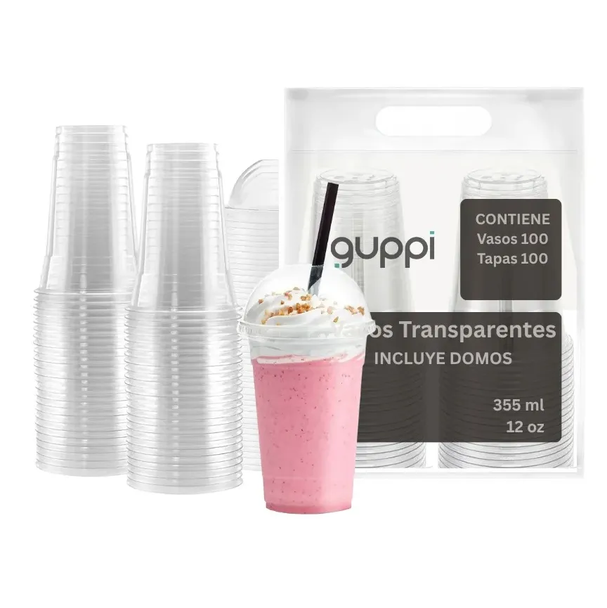 [K100PE12D] Vaso PET 12 oz 100 pza c/ Tapa Domo